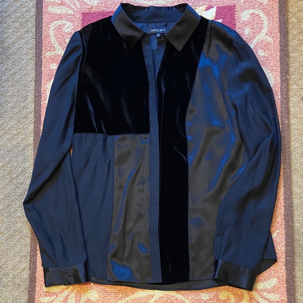 Lafayette 148 Black Silk and Velvet Blouse